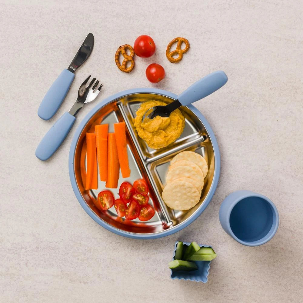 Nestling Stainless Divided Suction Plate 20cm - Dusty Blue