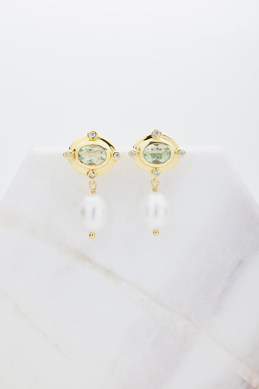Nicola Earring - Green Amethyst Pearl - Artisan