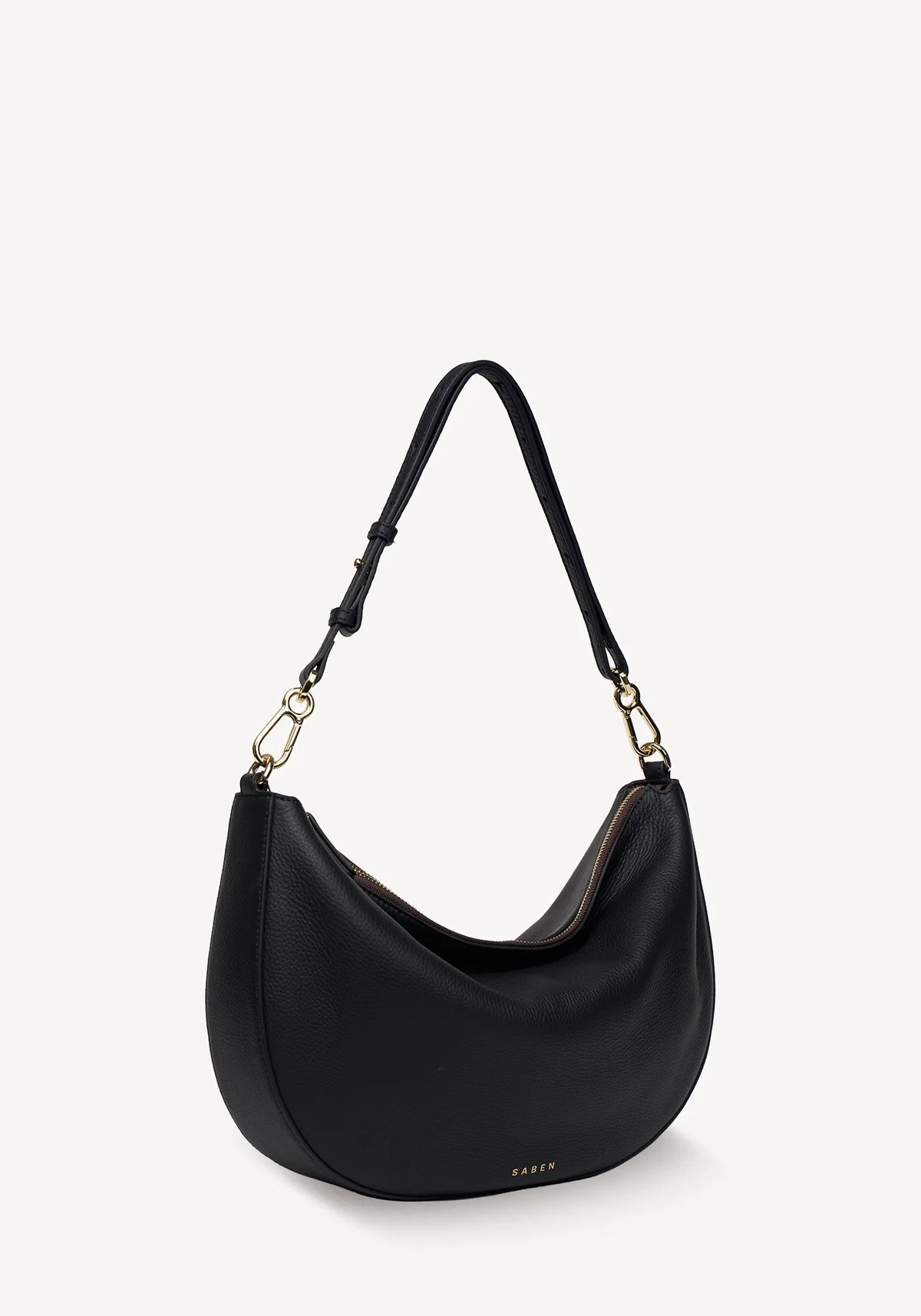 SABEN SS26 Noa Shoulder Bag - Black Luxe crescent-shaped shoulder bag