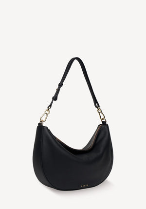 SABEN SS26 Noa Shoulder Bag - Black Luxe crescent-shaped shoulder bag