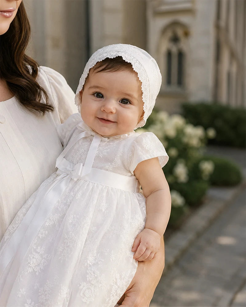 MINIHAHA BABY Kids OPEN BACK CHRISTENING DRESS WITH BLOOMERS