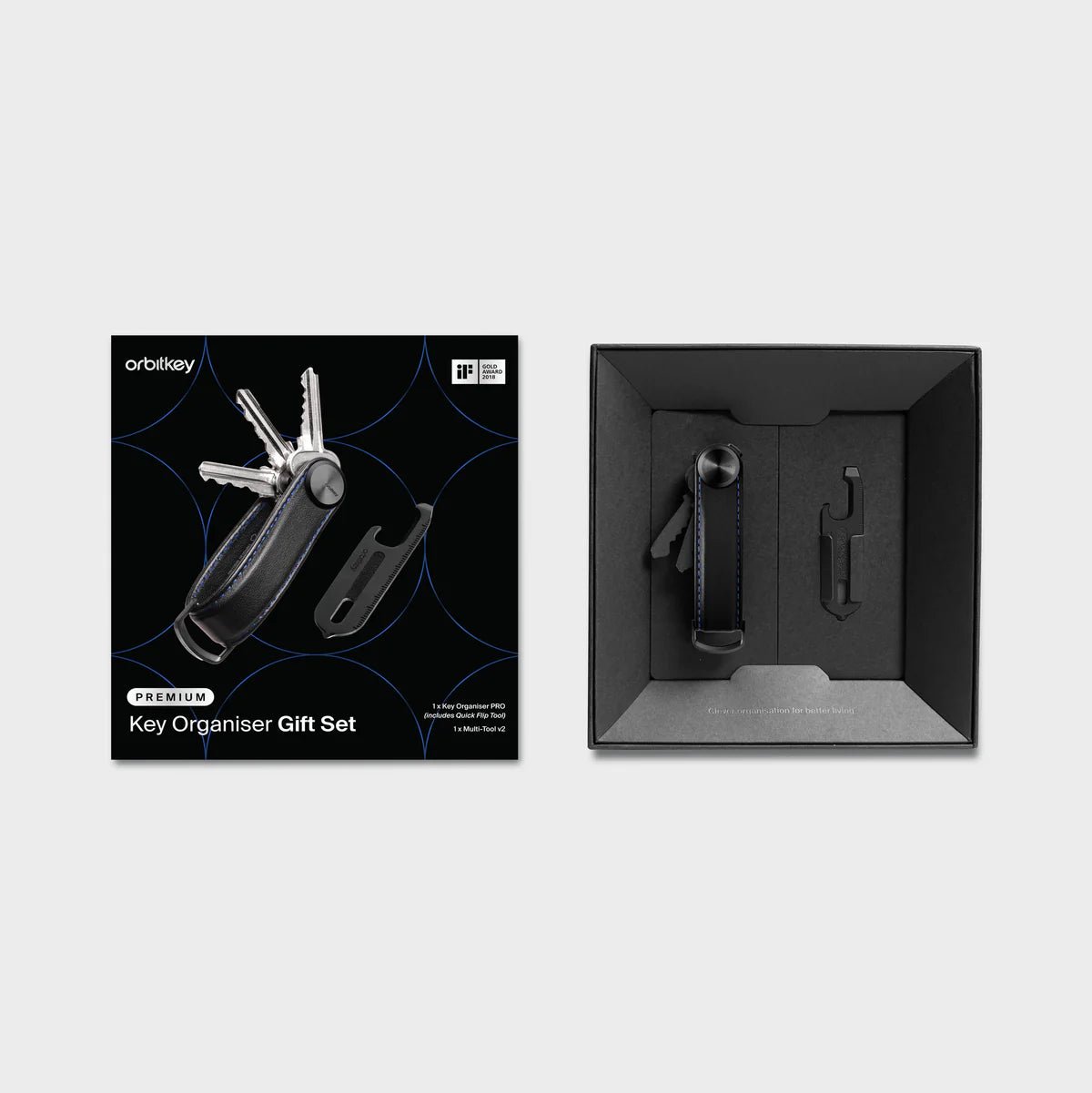 Orbitkey Key Organiser Pro + Multi-Tool v2 Set - Blackout with Blue Stitching