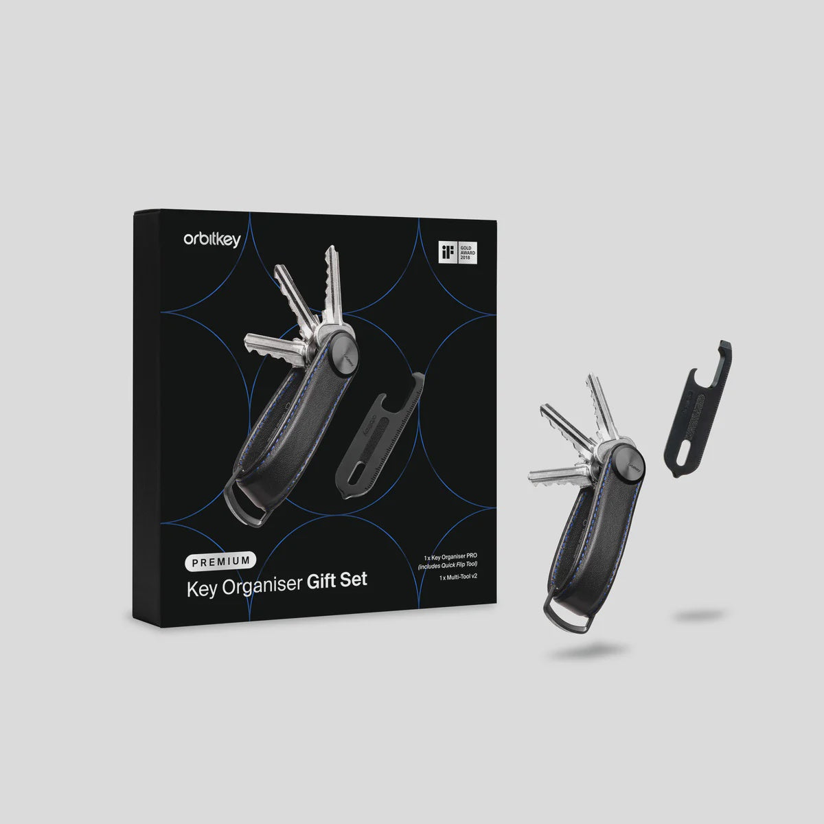 Orbitkey Key Organiser Pro + Multi-Tool v2 Set - Blackout with Blue Stitching