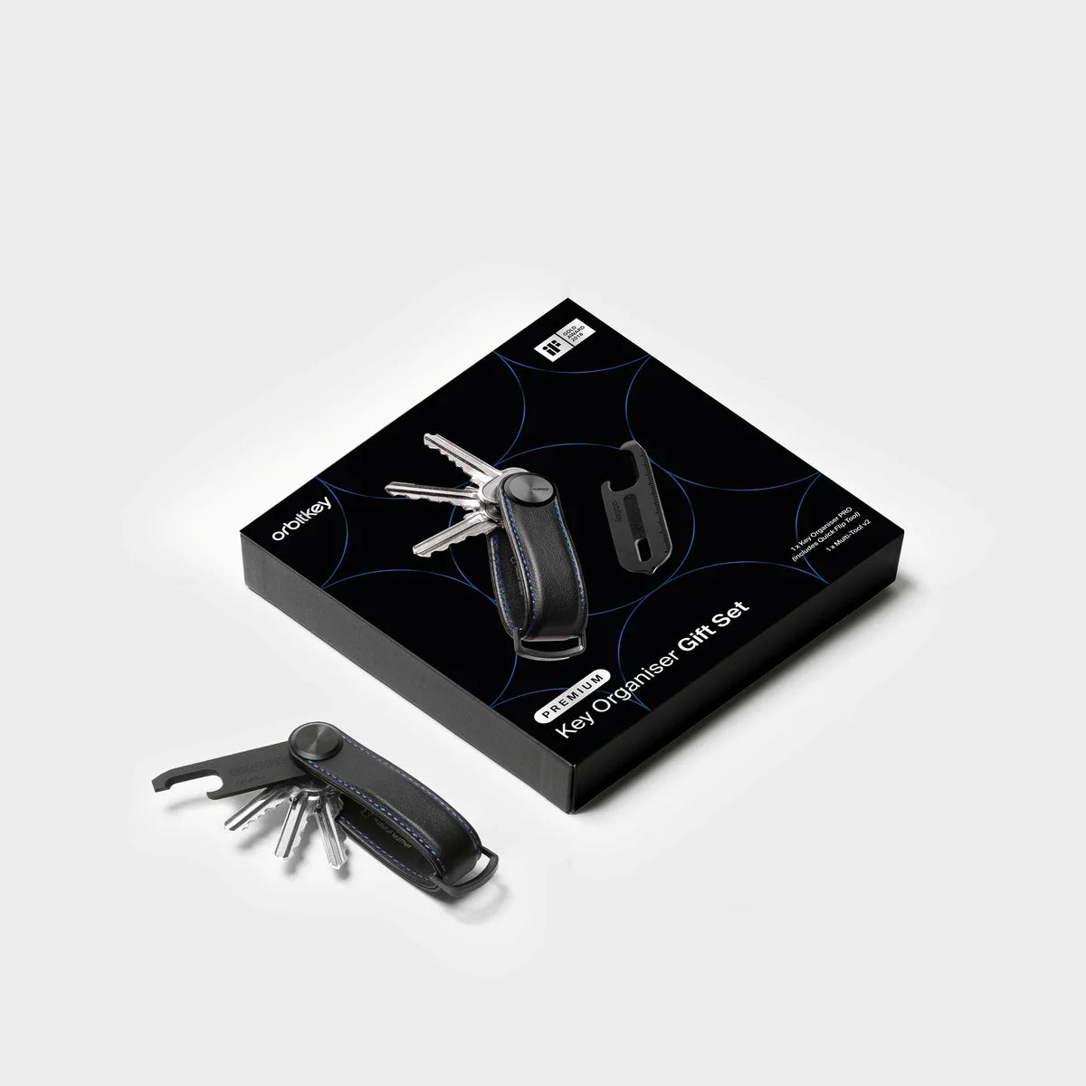 Orbitkey Key Organiser Pro + Multi-Tool v2 Set - Blackout with Blue Stitching