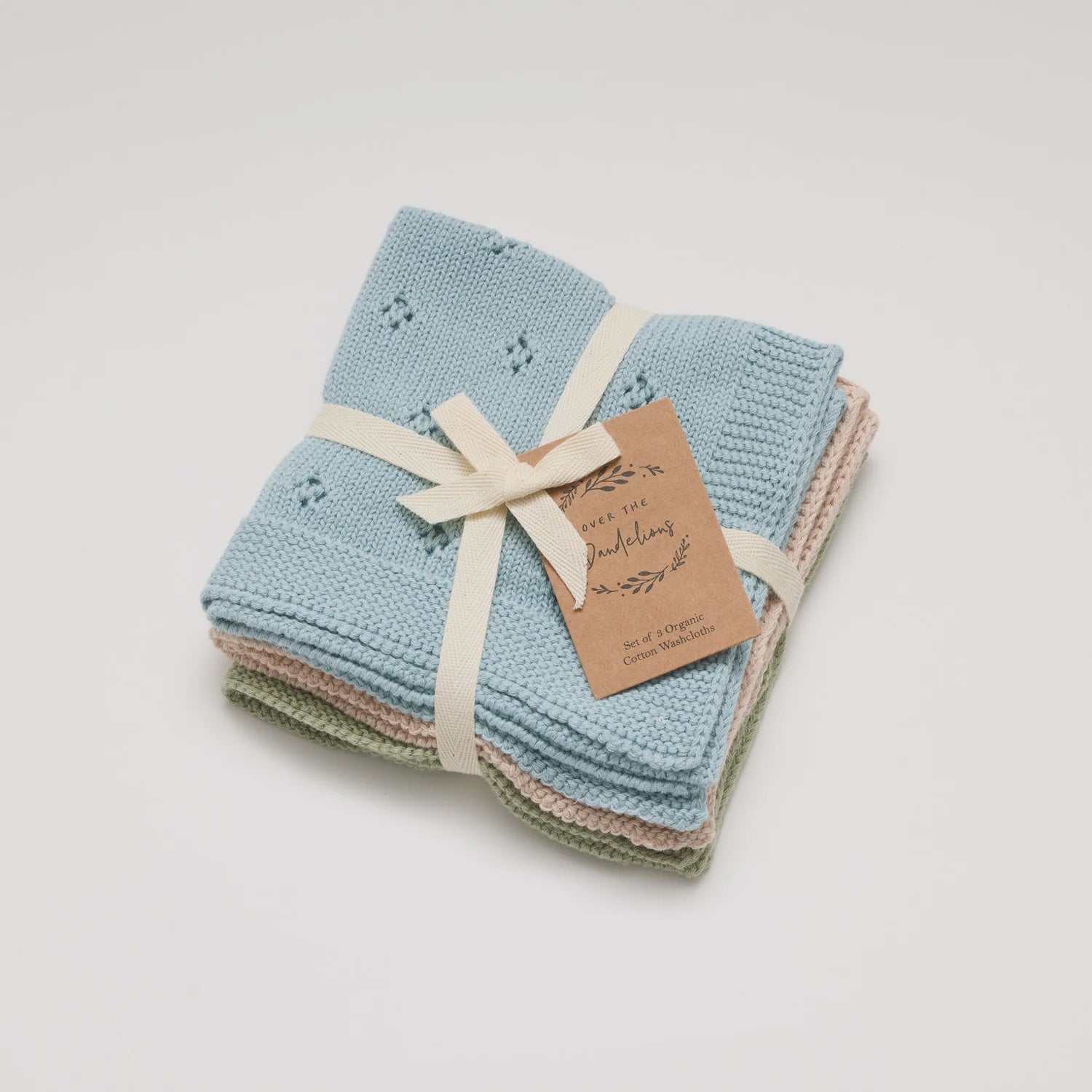 Over the Dandelions Organic Cotton Wash Cloth Set of 3 - Sky Blue