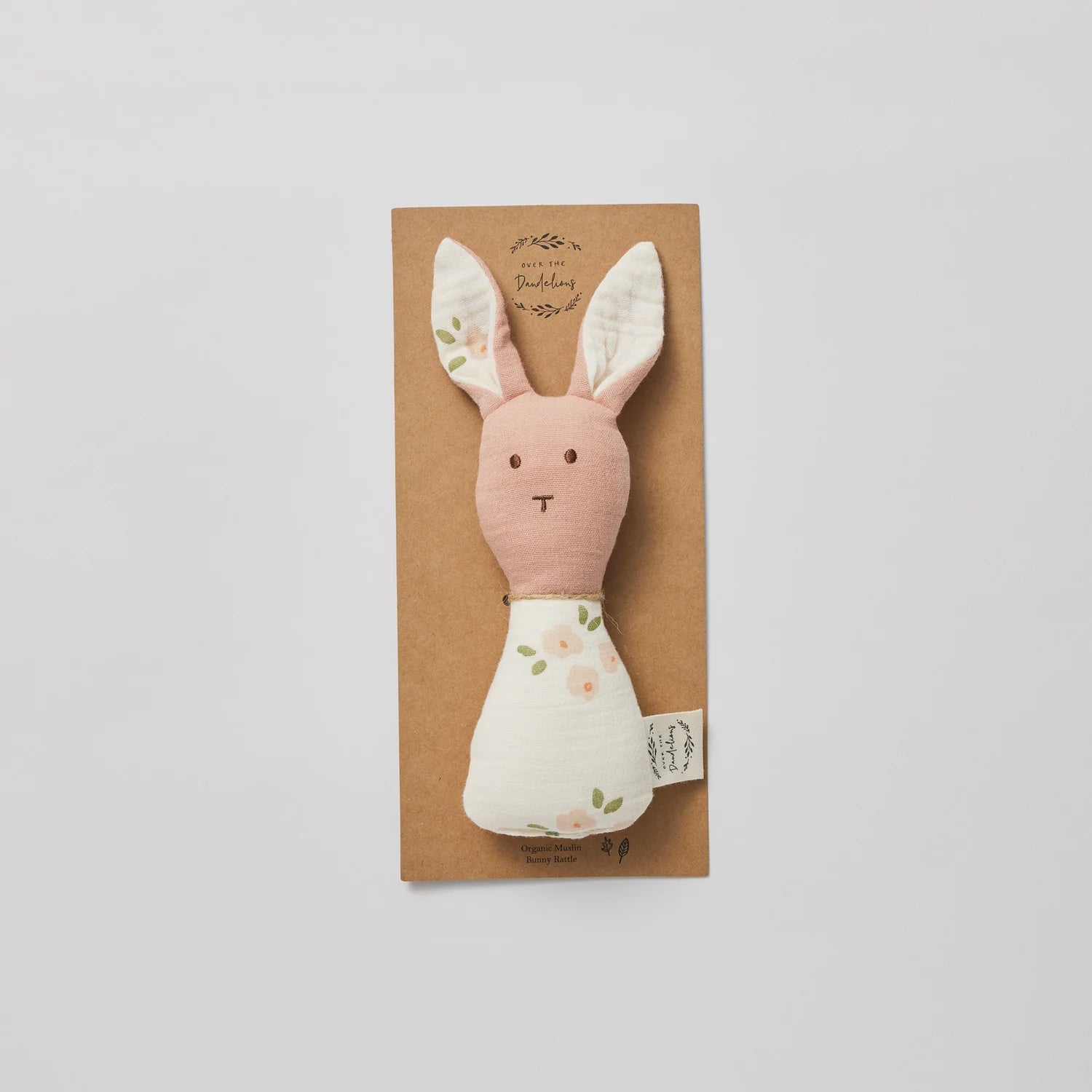 Organic Muslin Bunny Rattle Daisy + Pink