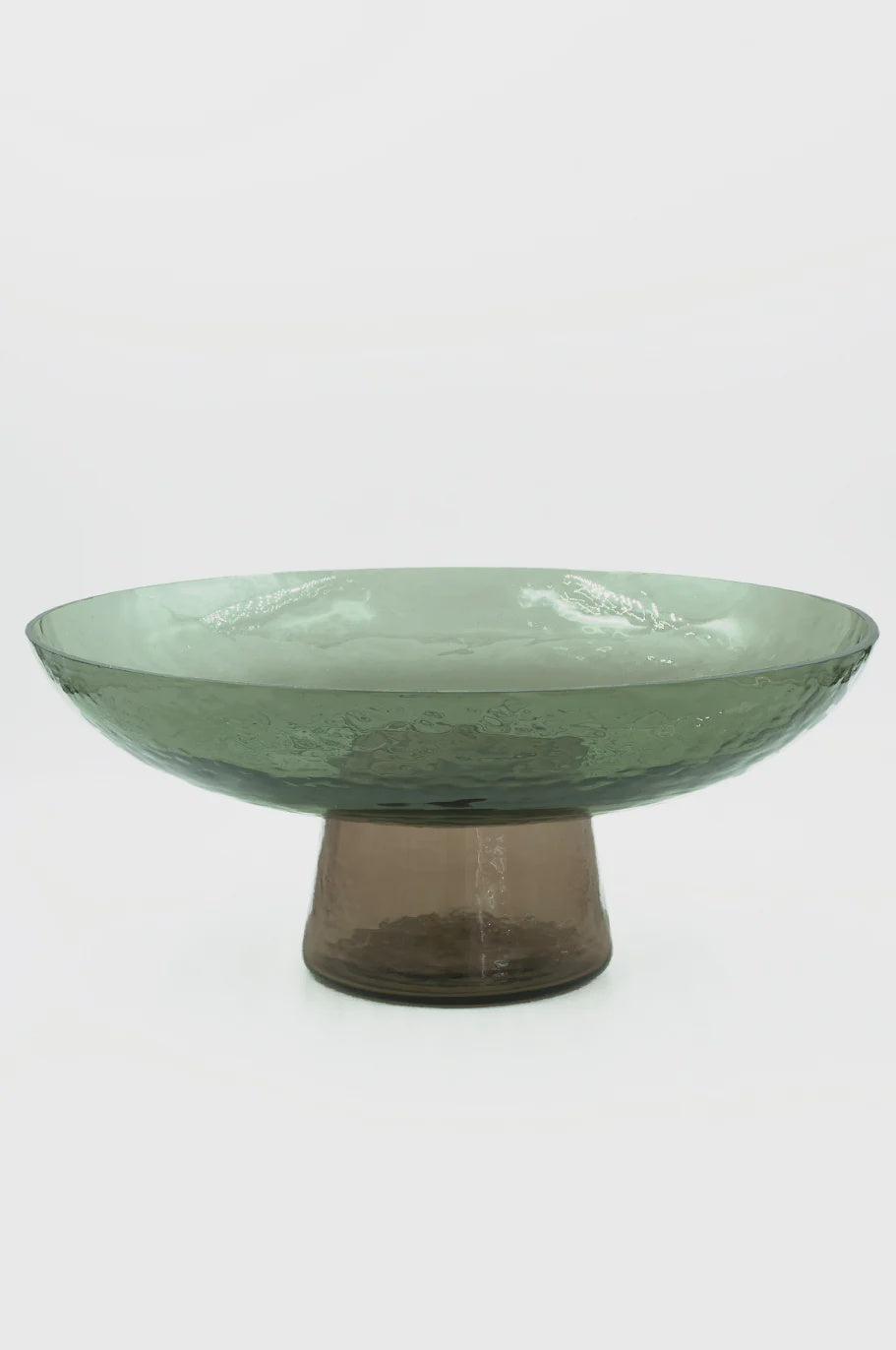 PEDESTAL BOWL - FERN/BRONZE Green Glass