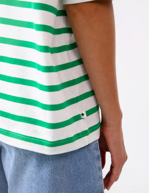 Stella+Gemma Relaxed boxy fit crew neck with drop shoulder sleeves
100% COTTON PORTER-TEE-STRIPE-EMERALD