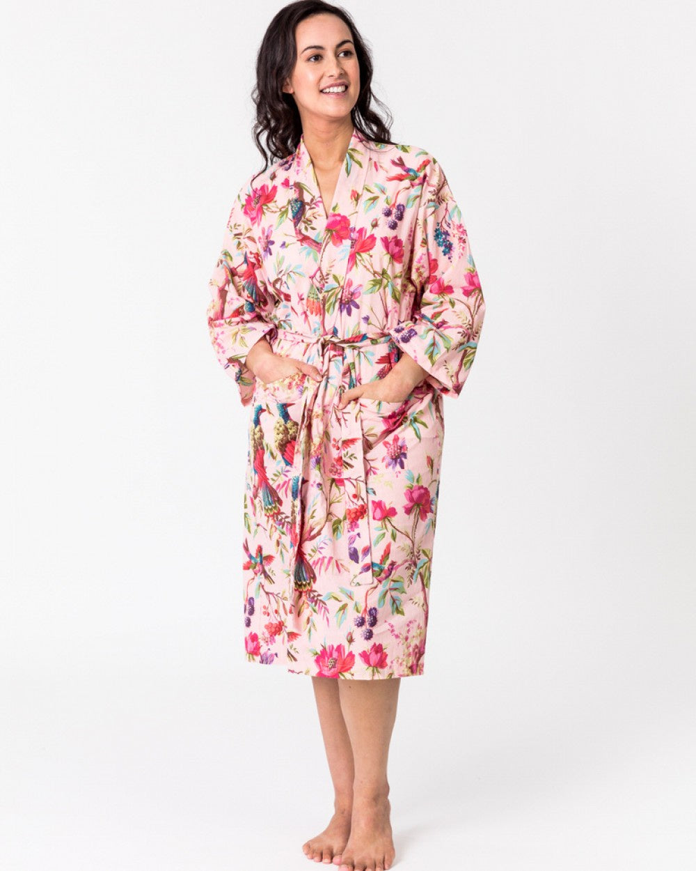 Blazing Daisy Paradise Cotton Kimono Robe Rose pink