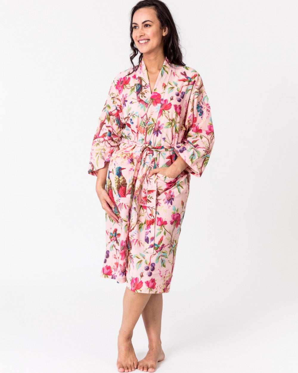 Blazing Daisy Paradise Cotton Kimono Robe Rose pink