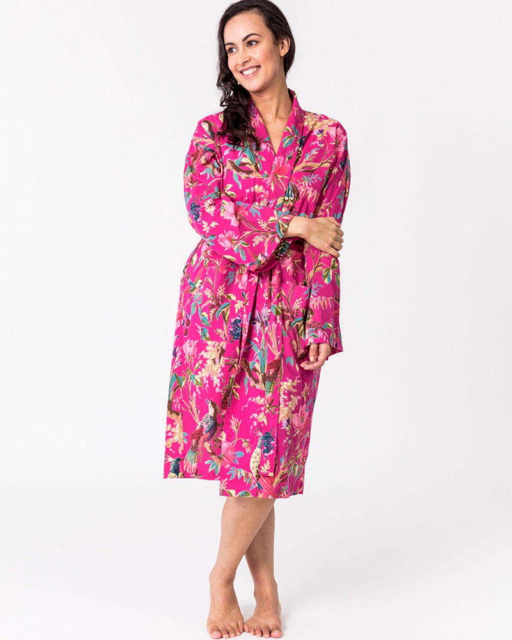Blazing Daisy Paradise Hot Pink Velvet Kimono Robe
