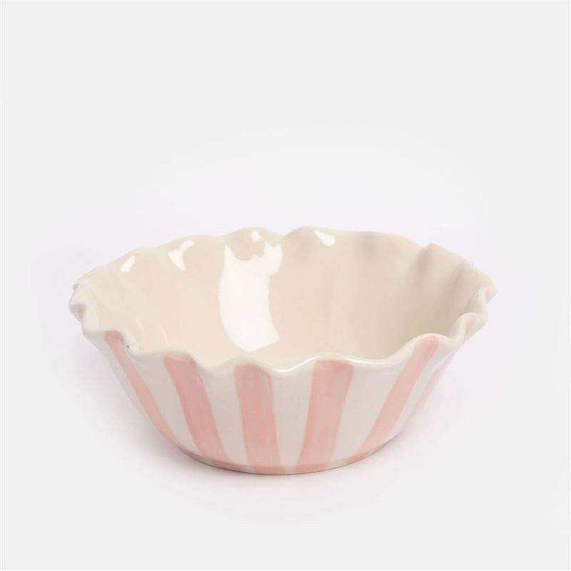 Caroline Gardner - Pink Outside Stripe Yellow Flower - Frilly Bowl