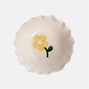 Caroline Gardner - Pink Outside Stripe Yellow Flower - Frilly Bowl