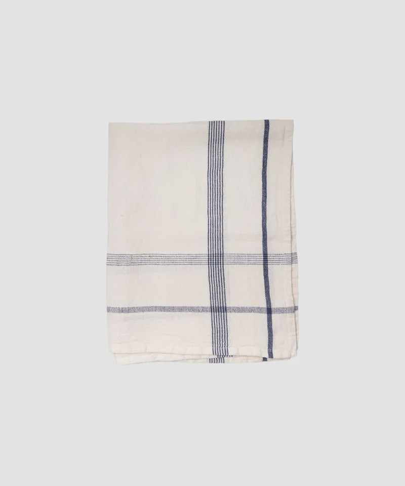 French Country Collections Plaid Cotton Linen Marine Blue Tea Towel