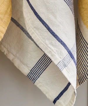 French Country Collections Plaid Cotton Linen Marine Blue Tea Towel