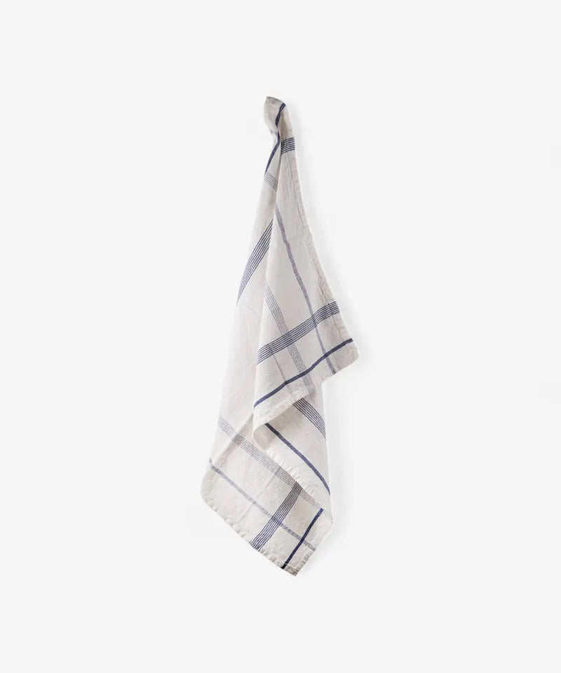 French Country Collections Plaid Cotton Linen Marine Blue Tea Towel