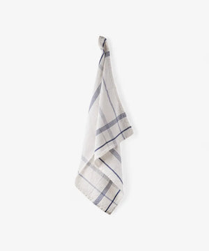 French Country Collections Plaid Cotton Linen Marine Blue Tea Towel