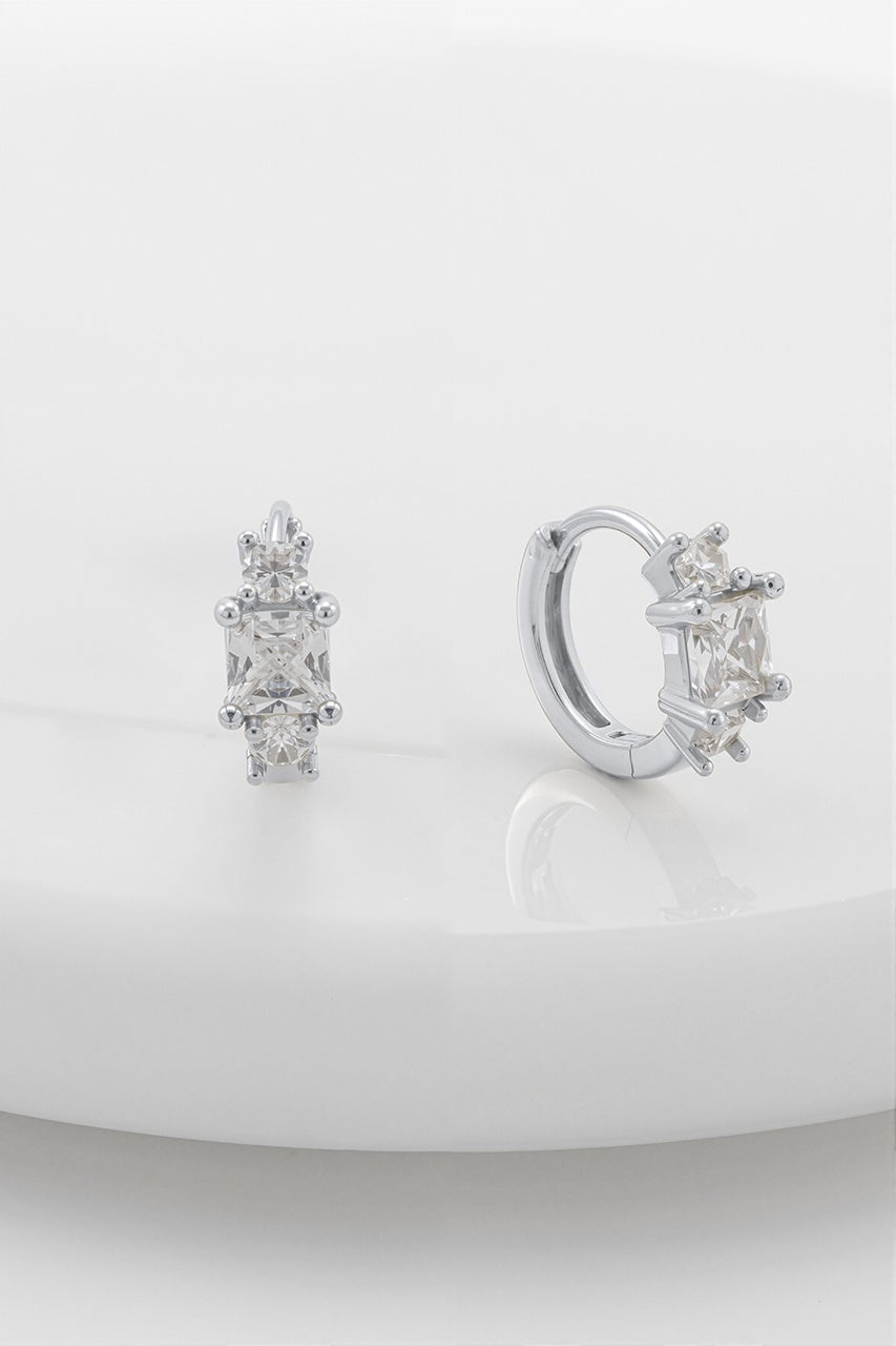 Portia Crystal Huggie - Silver
