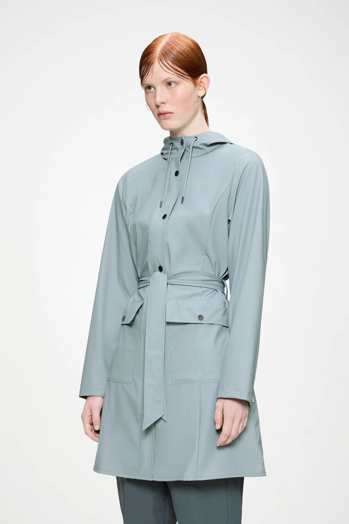 RAINS Curve Long Jacket W3 - Pool Light blue raincoat