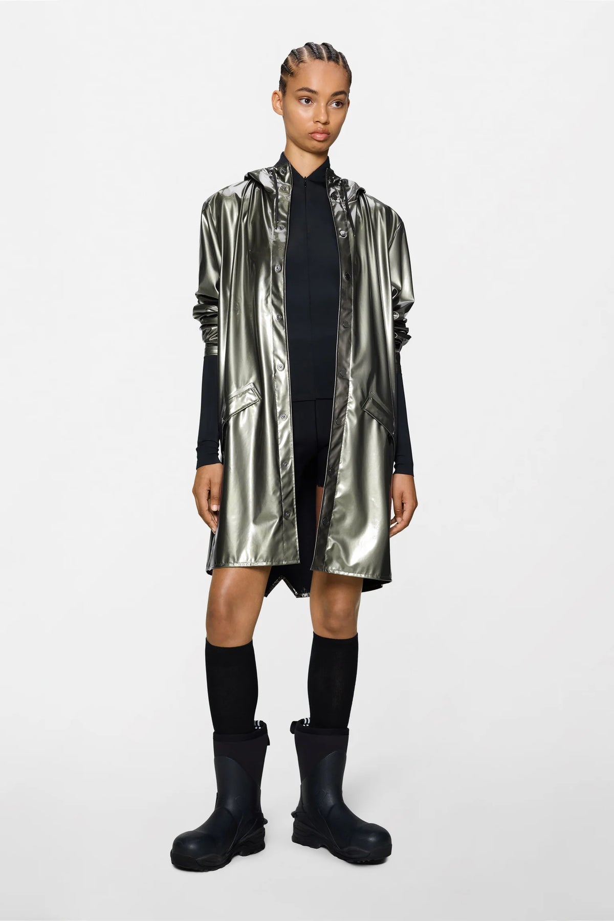 RAINS Long Jacket W3 - Raven Metallic raincoat