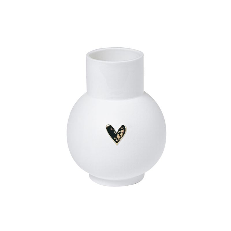 Räder - Gold Heart - Ball Vase White vase with a black and gold heart design