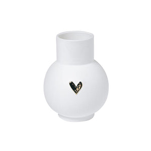 Räder - Gold Heart - Ball Vase White vase with a black and gold heart design