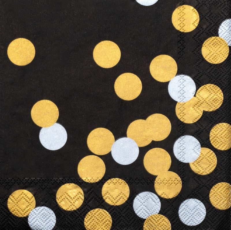 Gold Silver Dots On Black - Christmas Luncheon Napkins
