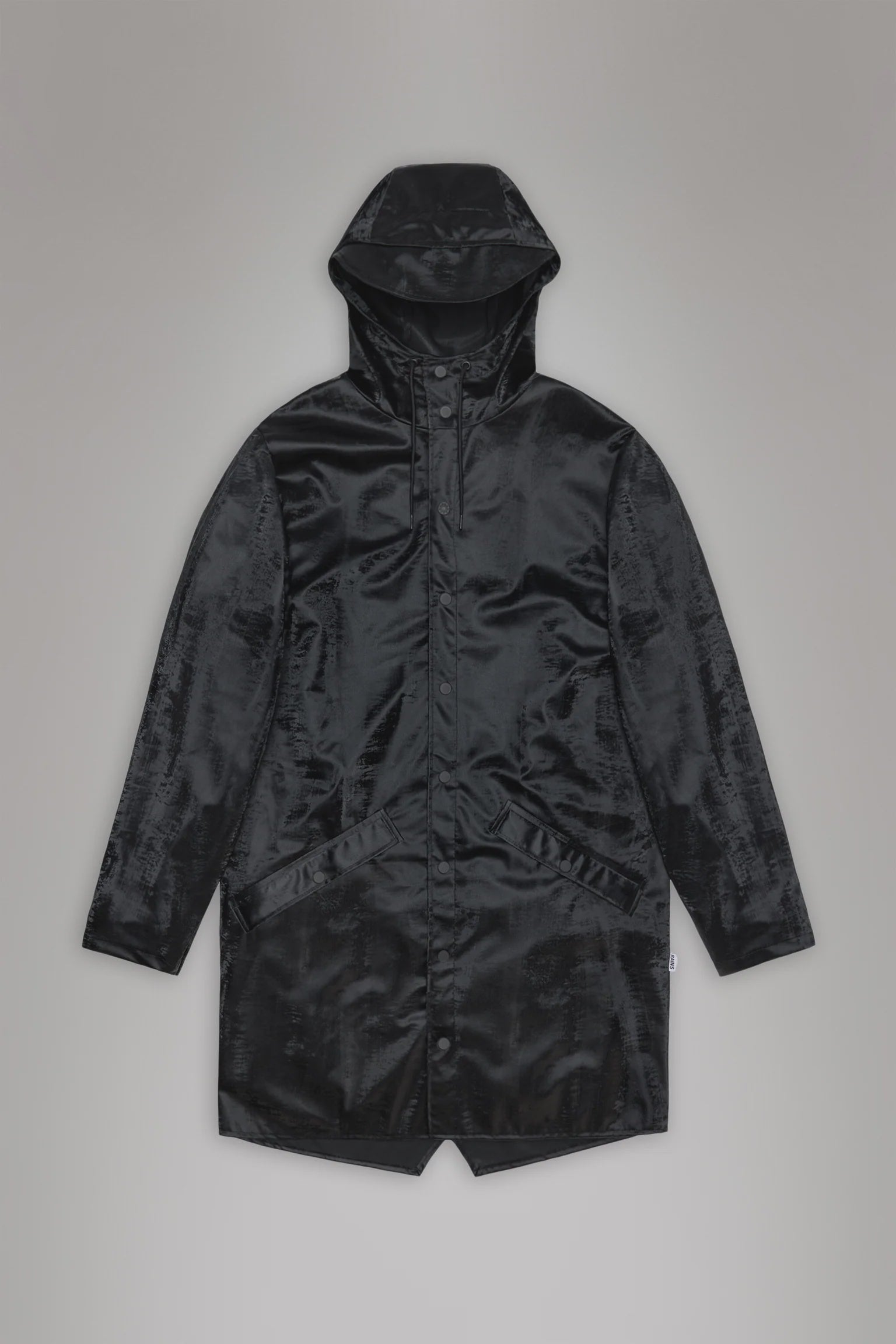 Black hooded raincoat Rains Long Jacket - Coal