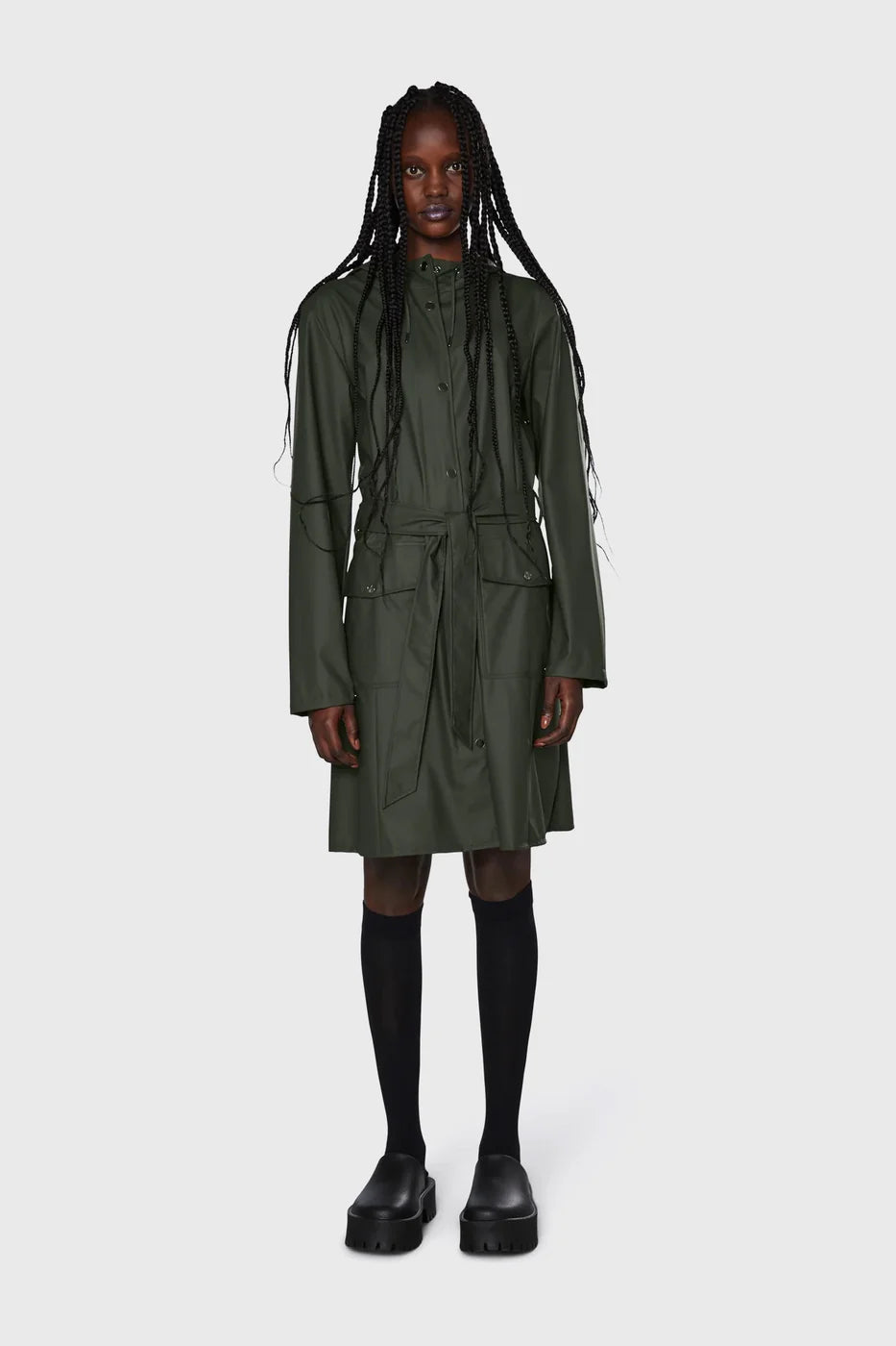 Rains Curve W Jacket Green long coat