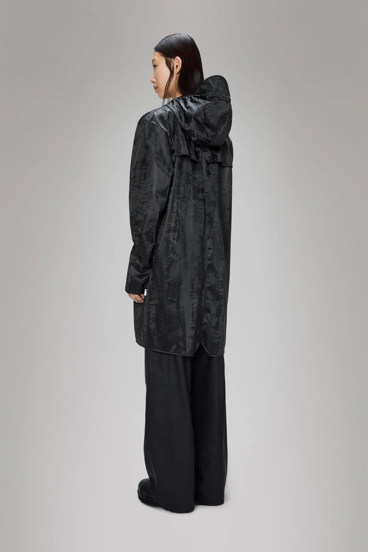 Black hooded raincoat Rains Long Jacket - Coal