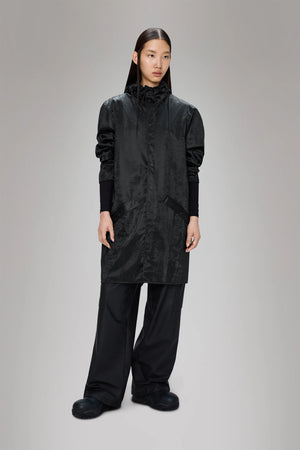 Black hooded raincoat Rains Long Jacket - Coal