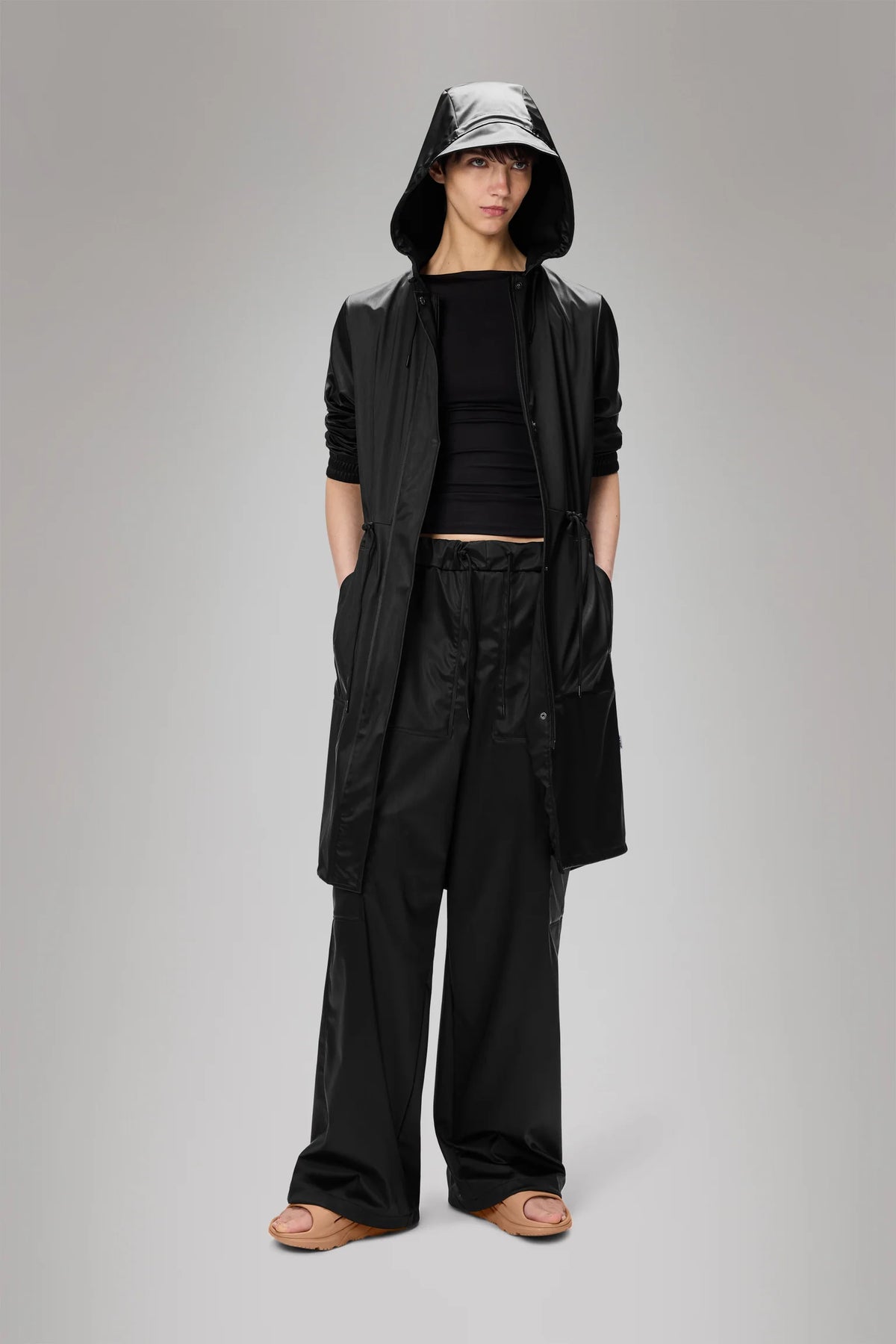 Rains String w Parka - Black Grain