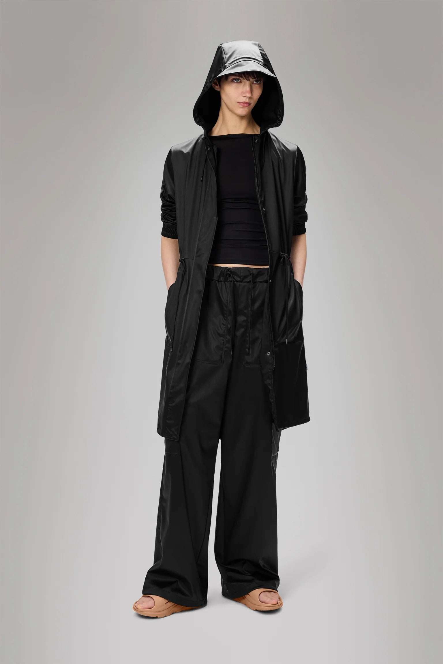 Rains String w Parka - Black Grain