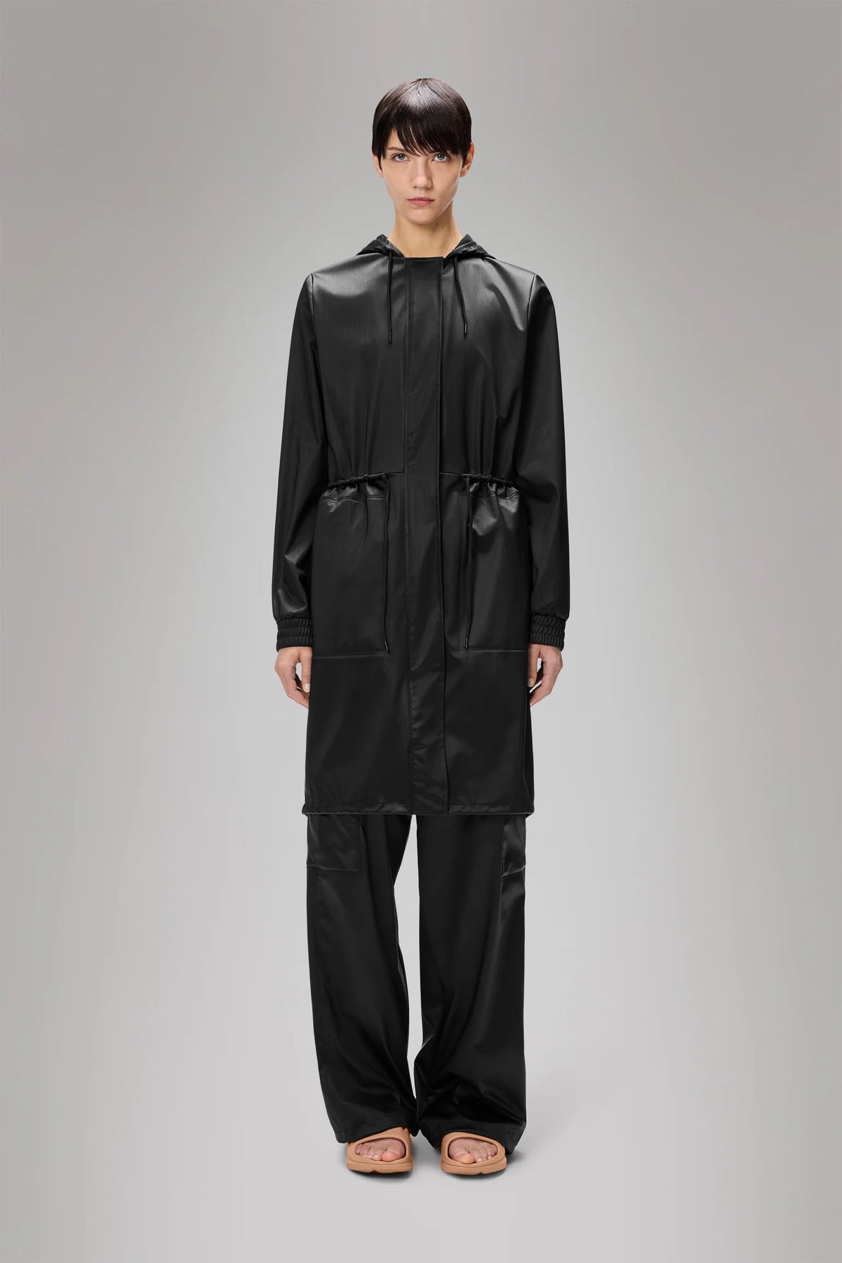 Rains String w Parka - Black Grain