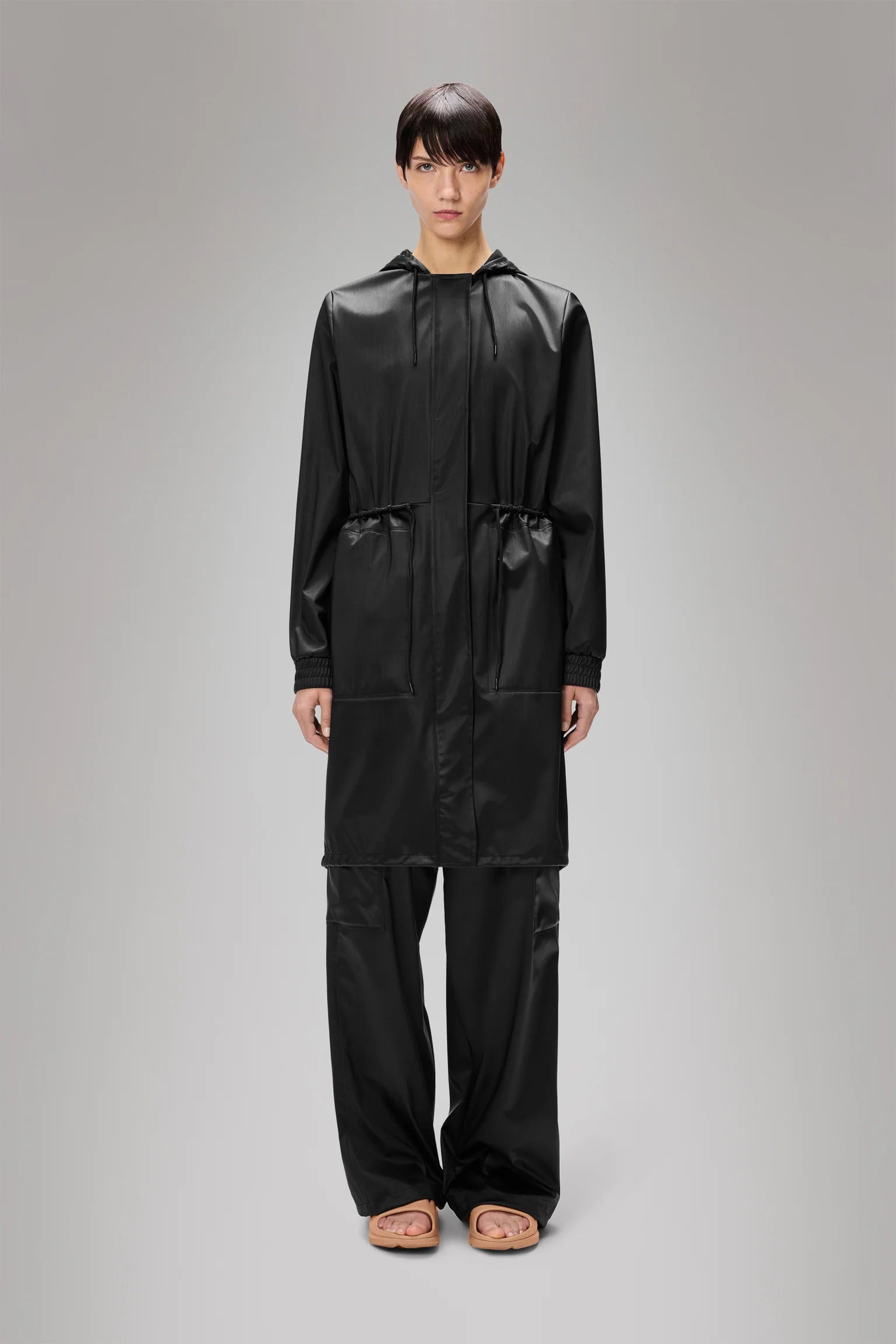 Rains String w Parka - Black Grain