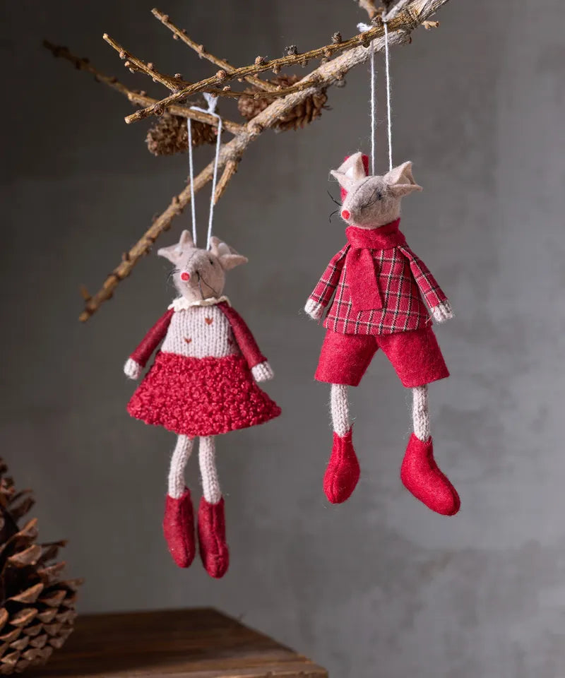 French Country Collections Red Harry Mouse Hanging Christmas Decoration
