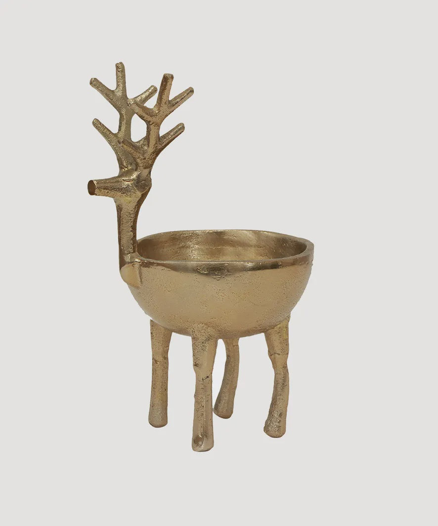 French Country Collection Reindeer Sweets Bowl Gold Large Decorative brass bowl shaped like a deer