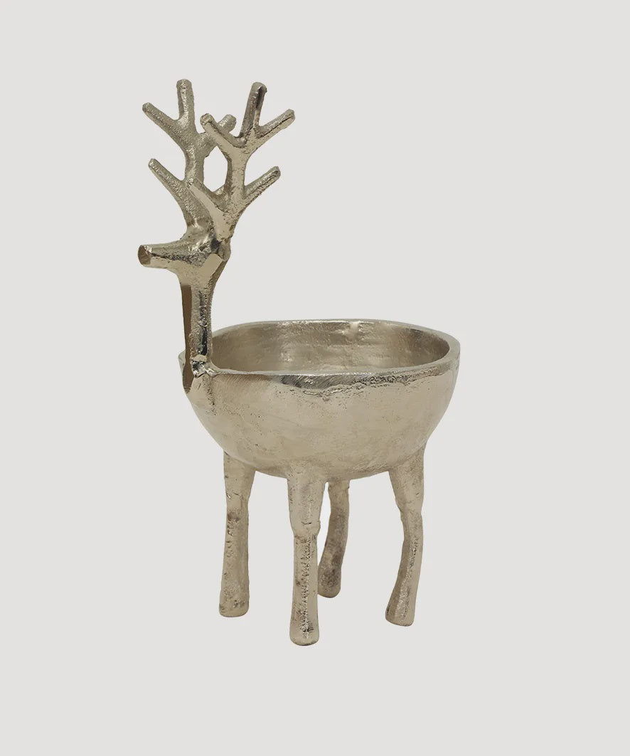 French Country Collection Reindeer Sweets Bowl Silver Large Decorative metal reindeer bowl
