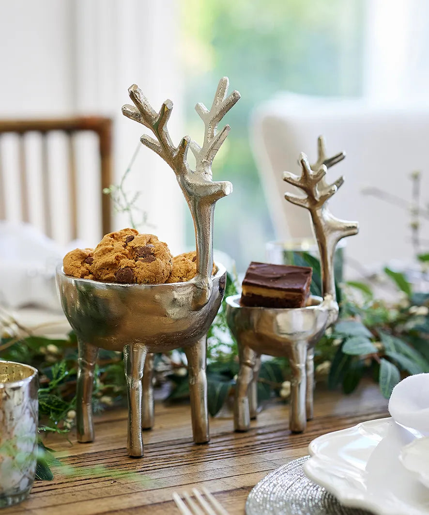French Country Collection Reindeer Sweets Bowl Silver Large Decorative metal reindeer bowl