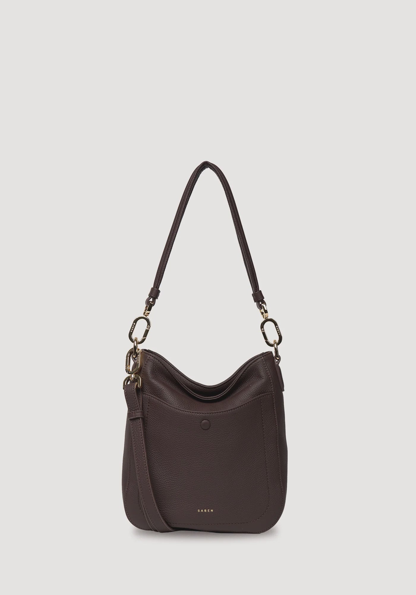 SABEN SS26 Rosie Shoulder Bag - Cacao Luxe dark brown leather shoulder bag