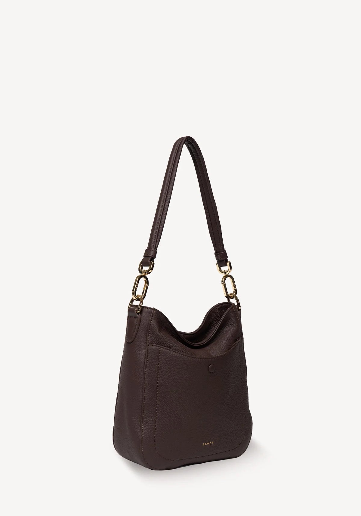 SABEN SS26 Rosie Shoulder Bag - Cacao Luxe dark brown leather shoulder bag