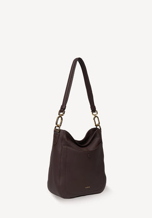 SABEN SS26 Rosie Shoulder Bag - Cacao Luxe dark brown leather shoulder bag