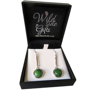 Round Drop NZ Greenstone and Sterling silver Earrings XP129