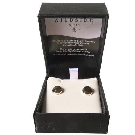 NZ Greenstone Round Pounamu and Sterling Silver Stud Earrings 6mm diameter