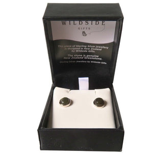 NZ Greenstone Round Pounamu and Sterling Silver Stud Earrings 6mm diameter