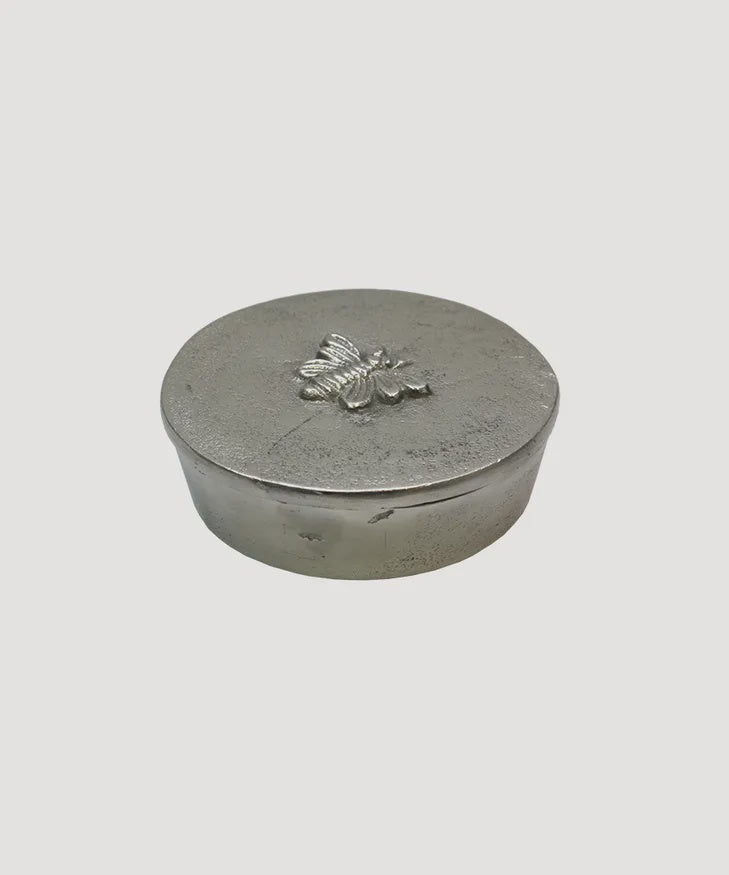 Round Silver Box with Bee Design French Country Collection