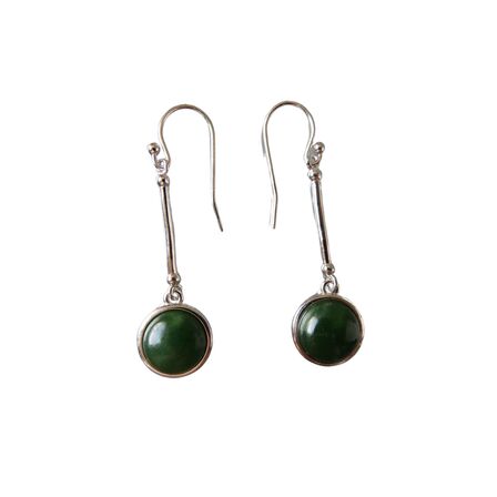 Round Drop NZ Greenstone and Sterling silver Earrings XP129