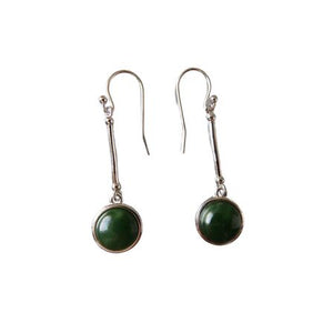 Round Drop NZ Greenstone and Sterling silver Earrings XP129