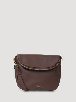SABEN Fifi Crossbody - Espresso Brown leather handbag with gold zipper