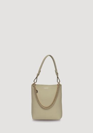 SABEN Coco Mini Bag - Oyster light beige leather handbag with a gold chain handle